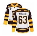Women's Boston Bruins #63 Brad Marchand Authentic White Winter Classic 2019 Stanley Cup Final Bound Hockey Jersey