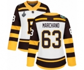 Women's Boston Bruins #63 Brad Marchand Authentic White Winter Classic 2019 Stanley Cup Final Bound Hockey Jersey