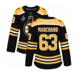 Women's Boston Bruins #63 Brad Marchand Premier Black Home 2019 Stanley Cup Final Bound Hockey Jersey