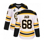 Women's Boston Bruins #68 Jaromir Jagr Authentic White Away 2019 Stanley Cup Final Bound Hockey Jersey