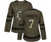 Women's Boston Bruins #7 Phil Esposito Authentic Green Salute to Service 2019 Stanley Cup Final Bound Hockey Jersey