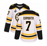 Women's Boston Bruins #7 Phil Esposito Authentic White Away 2019 Stanley Cup Final Bound Hockey Jersey