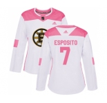 Women's Boston Bruins #7 Phil Esposito Authentic White Pink Fashion Hockey Jersey