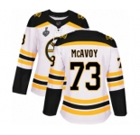 Women's Boston Bruins #73 Charlie McAvoy Authentic White Away 2019 Stanley Cup Final Bound Hockey Jersey