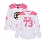 Women's Boston Bruins #73 Charlie McAvoy Authentic White Pink Fashion Hockey Jersey