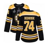 Women's Boston Bruins #74 Jake DeBrusk Authentic Black Home 2019 Stanley Cup Final Bound Hockey Jersey