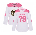 Women's Boston Bruins #79 Jeremy Lauzon Authentic White Pink Fashion Hockey Jersey