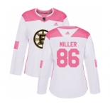 Women's Boston Bruins #86 Kevan Miller Authentic White Pink Fashion Hockey Jersey