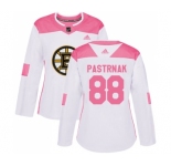 Women's Boston Bruins #88 David Pastrnak Authentic White Pink Fashion Hockey Jersey
