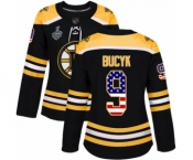 Women's Boston Bruins #9 Johnny Bucyk Authentic Black USA Flag Fashion 2019 Stanley Cup Final Bound Hockey Jersey