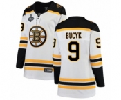 Women's Boston Bruins #9 Johnny Bucyk Authentic White Away Fanatics Branded Breakaway 2019 Stanley Cup Final Bound Hockey Jersey