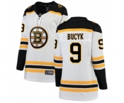 Women's Boston Bruins #9 Johnny Bucyk Authentic White Away Fanatics Branded Breakaway Hockey Jersey