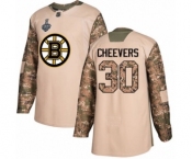 Youth Boston Bruins #30 Gerry Cheevers Authentic Camo Veterans Day Practice 2019 Stanley Cup Final Bound Hockey Jersey