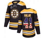 Youth Boston Bruins #41 Jaroslav Halak Authentic Black USA Flag Fashion 2019 Stanley Cup Final Bound Hockey Jersey