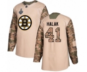 Youth Boston Bruins #41 Jaroslav Halak Authentic Camo Veterans Day Practice 2019 Stanley Cup Final Bound Hockey Jersey