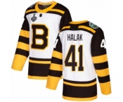 Youth Boston Bruins #41 Jaroslav Halak Authentic White Winter Classic 2019 Stanley Cup Final Bound Hockey Jersey