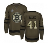 Youth Boston Bruins #41 Jaroslav Halak Premier Green Salute to Service 2019 Stanley Cup Final Bound Hockey Jersey