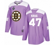 Youth Boston Bruins #47 Torey Krug Authentic Purple Fights Cancer Practice 2019 Stanley Cup Final Bound Hockey Jersey