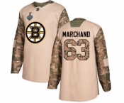 Youth Boston Bruins #63 Brad Marchand Authentic Camo Veterans Day Practice 2019 Stanley Cup Final Bound Hockey Jersey