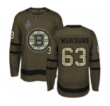 Youth Boston Bruins #63 Brad Marchand Authentic Green Salute to Service 2019 Stanley Cup Final Bound Hockey Jersey