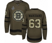 Youth Boston Bruins #63 Brad Marchand Authentic Green Salute to Service 2019 Stanley Cup Final Bound Hockey Jersey