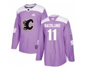 Men Adidas Calgary Flames #11 Mikael Backlund Purple Authentic Fights Cancer Stitched NHL Jersey