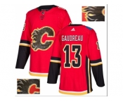 Men Adidas Calgary Flames #13 Johnny Gaudreau Red Home Authentic Fashion Gold Stitched NHL Jersey