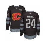 Men Adidas Calgary Flames #24 Travis Hamonic Black 1917-2017 100th Anniversary Stitched NHL Jersey