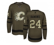 Men Adidas Calgary Flames #24 Travis Hamonic Green Salute to Service Stitched NHL Jersey