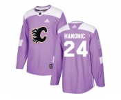 Men Adidas Calgary Flames #24 Travis Hamonic Purple Authentic Fights Cancer Stitched NHL Jerse