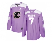 Men Adidas Calgary Flames #7 TJ Brodie Purple Authentic Fights Cancer Stitched NHL Jersey