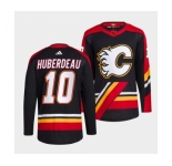 Men's Calgary Flames #10 Jonathan Huberdeau Black 2022-23 Reverse Retro Stitched Jersey