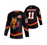 Men's Calgary Flames #11 Mikael Backlund Black 2020-21 Reverse Retro Alternate Hockey Jersey