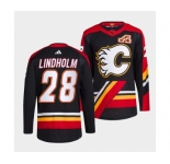 Men's Calgary Flames #28 Elias Lindholm Black 2022-23 Reverse Retro Stitched Jersey