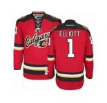 Men's Reebok Calgary Flames #1 Brian Elliott Authentic Red New Third NHL Jersey