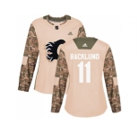 Women Adidas Calgary Flames #11 Mikael Backlund Camo Authentic 2017 Veterans Day Stitched NHL Jersey