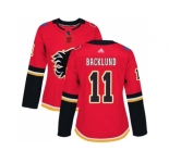 Women Adidas Calgary Flames #11 Mikael Backlund Red Home Authentic Stitched NHL Jersey