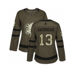Women Adidas Calgary Flames #13 Johnny Gaudreau Green Salute to Service Stitched NHL Jersey