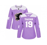 Women Adidas Calgary Flames #19 Matthew Tkachuk Purple Authentic Fights Cancer Stitched NHL Jersey