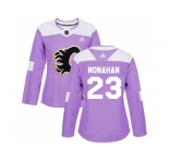 Women Adidas Calgary Flames #23 Sean Monahan Purple Authentic Fights Cancer Stitched NHL Jersey