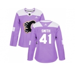 Women Adidas Calgary Flames #41 Mike Smith Purple Authentic Fights Cancer Stitched NHL Jersey