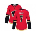 Women Adidas Calgary Flames #7 TJ Brodie Red Home Authentic Stitched NHL Jersey