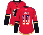 Women Calgary Flames #10 Derek Ryan Authentic Red USA Flag Fashion Hockey Jersey