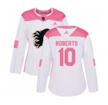 Women Calgary Flames #10 Gary Roberts Authentic White Pink Fashion Hockey Jersey