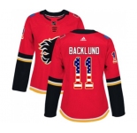 Women Calgary Flames #11 Mikael Backlund Authentic Red USA Flag Fashion Hockey Jersey