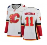Women Calgary Flames #11 Mikael Backlund Authentic White Away Fanatics Branded Breakaway Hockey Jersey
