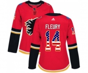 Women Calgary Flames #14 Theoren Fleury Authentic Red USA Flag Fashion Hockey Jersey
