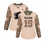 Women Calgary Flames #19 Matthew Tkachuk Authentic Camo Veterans Day Practice Hockey Jersey