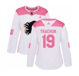 Women Calgary Flames #19 Matthew Tkachuk Authentic White Pink Fashion Hockey Jersey