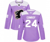 Women Calgary Flames #24 Craig Conroy Authentic Purple Fights Cancer Practice Hockey Jersey